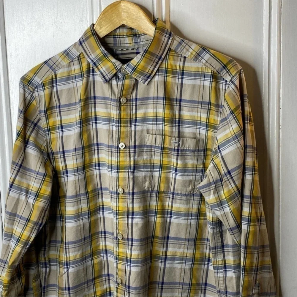 The North Face Yellow/Blue Plaid Long Sleeve Button Down Shirt Sz L